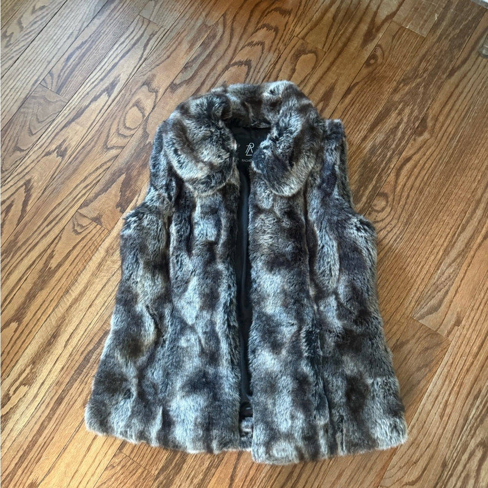 Faux Fur Vest - Gray Brown Plush Women's Coat